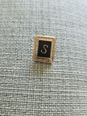 VINTAGE Gold and Black 'S' Monogram Pin - Designer Style